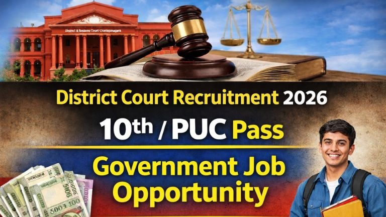 ಜಿಲ್ಲಾ ನ್ಯಾಯಾಲಯ ನೇಮಕಾತಿ 2026: 10ನೇ / PUC ಪಾಸ್ ಅಭ್ಯರ್ಥಿಗಳಿಗೆ ಸರ್ಕಾರಿ ಉದ್ಯೋಗ | 25 ಹುದ್ದೆಗಳ ಭರ್ತಿ