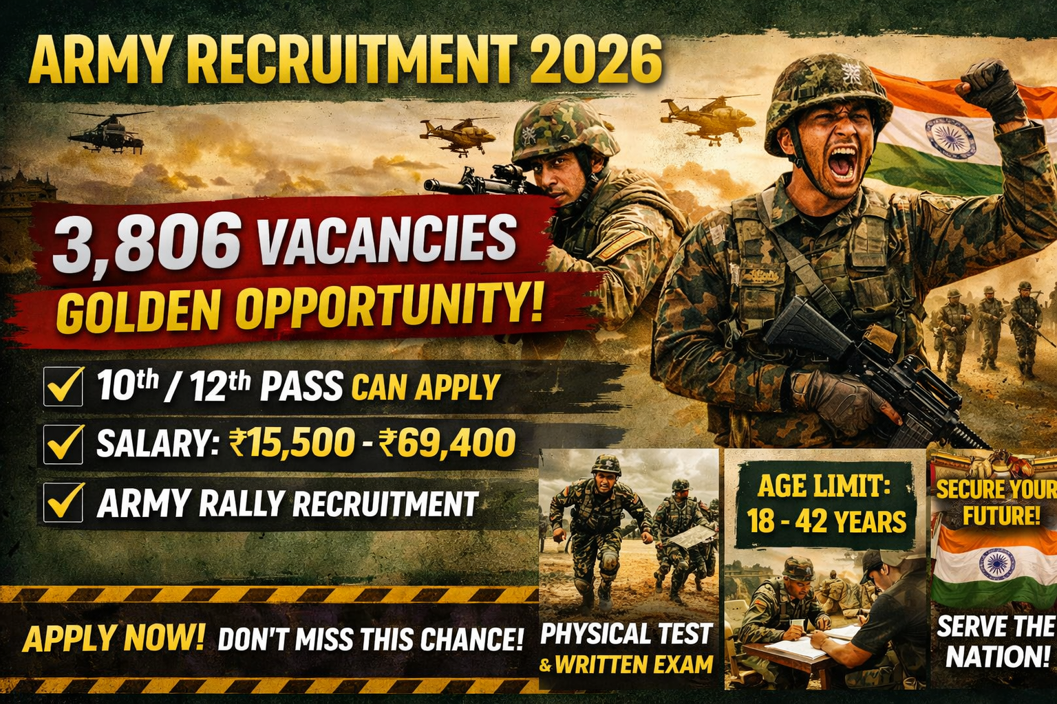 🔥 Army Recruitment 2026: 3,806 ಹುದ್ದೆಗಳ ಭರ್ಜರಿ ನೇಮಕಾತಿ – 10ನೇ, 12ನೇ ಪಾಸಾದವರಿಗೆ ಸುವರ್ಣಾವಕಾಶ!