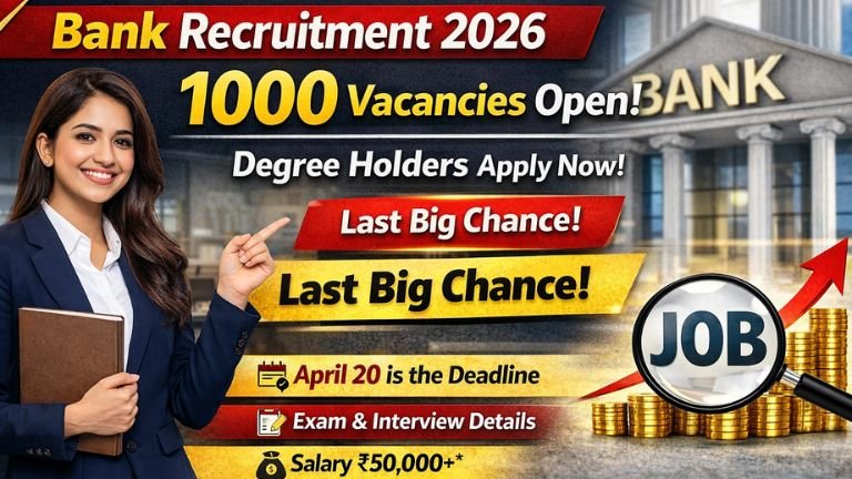 Bank Recruitment 2026: 1000 ಹುದ್ದೆಗಳು ಖಾಲಿ! Degree ಇದ್ದರೆ ಸಾಕು – Apply ಮಾಡದಿದ್ದರೆ ದೊಡ್ಡ ಅವಕಾಶ ಕೈ ತಪ್ಪುತ್ತದೆ!
